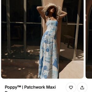 Patchwork Maxi Dress in Blue and White